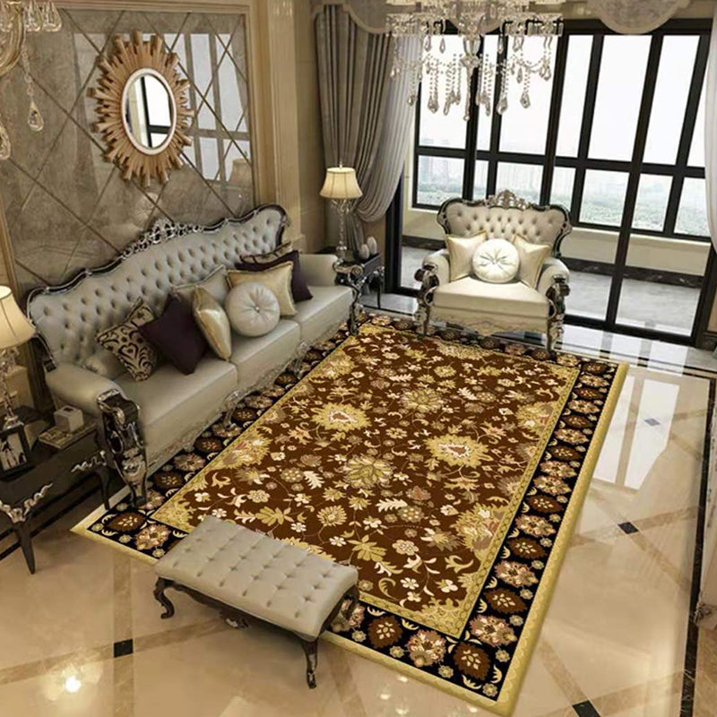 Wine Red Graphic Rug Polyester Luxury Rug Stain Resistant Rug for Drawing Room