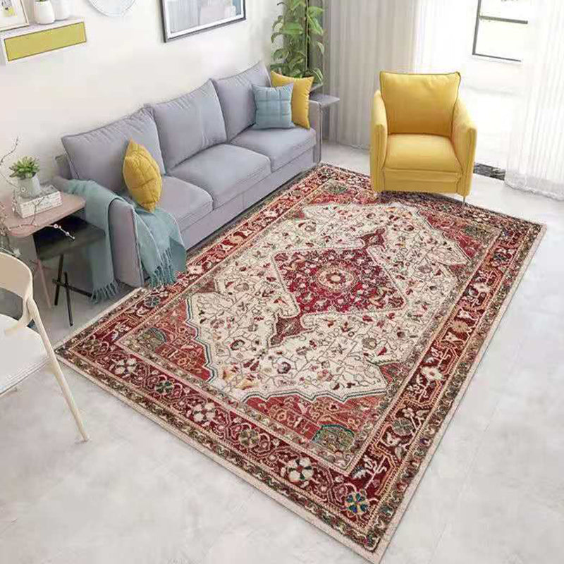 Orange Vintage Rug Polyester Graphic Rug Stain Resistant Rug for Drawing Room