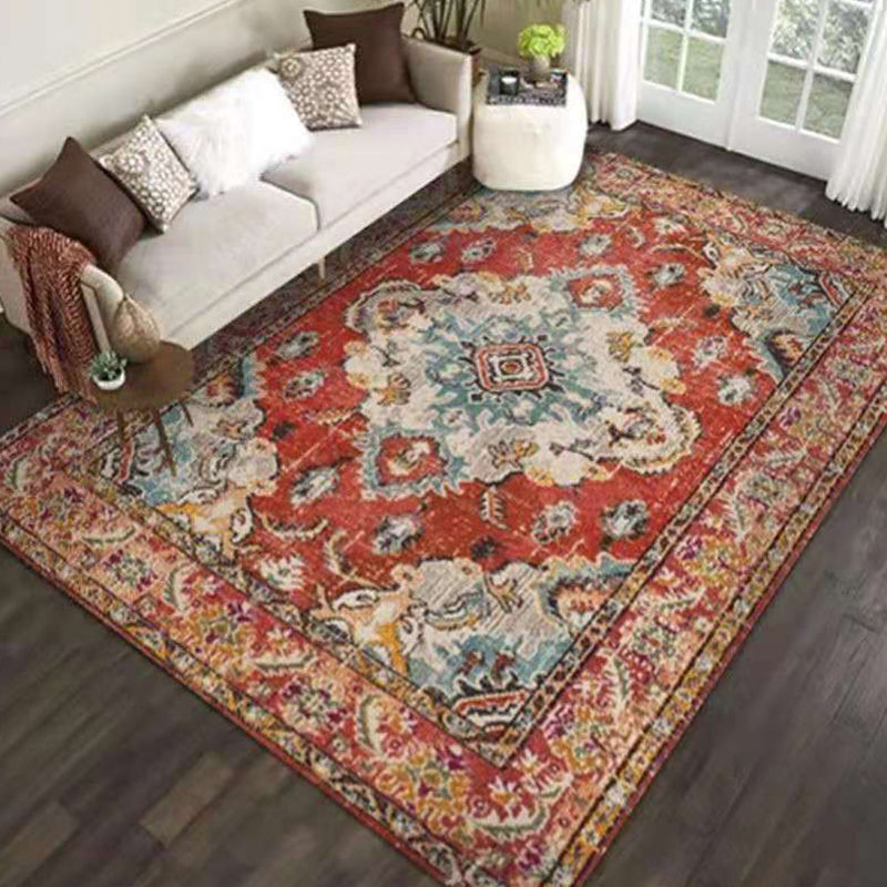 Orange Vintage Rug Polyester Graphic Rug Stain Resistant Rug for Drawing Room