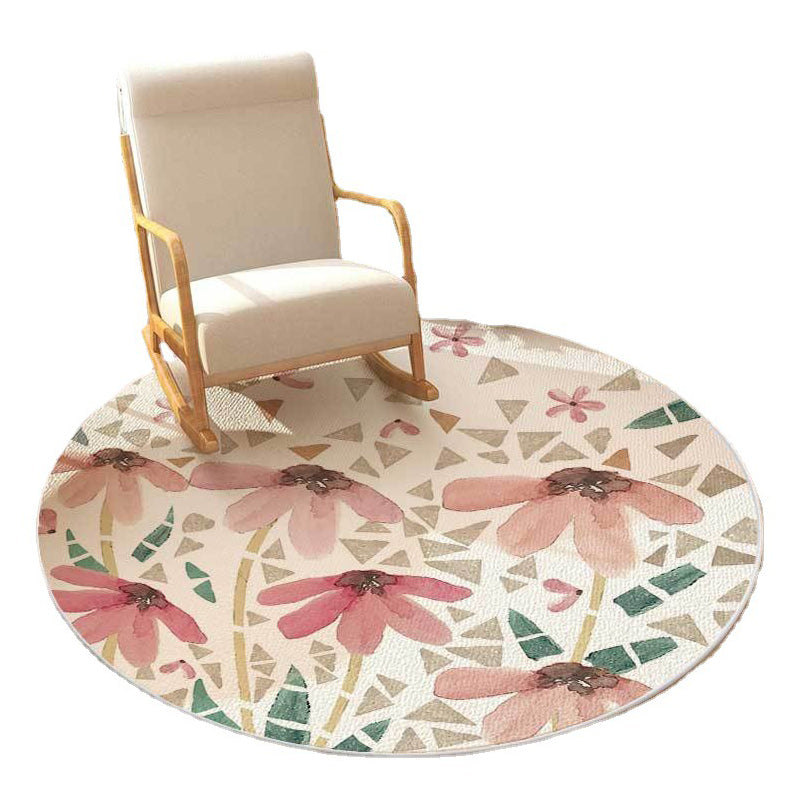 Light Pink Flower Rug Polyester Casual Rug Stain Resistant Rug for Home Decor