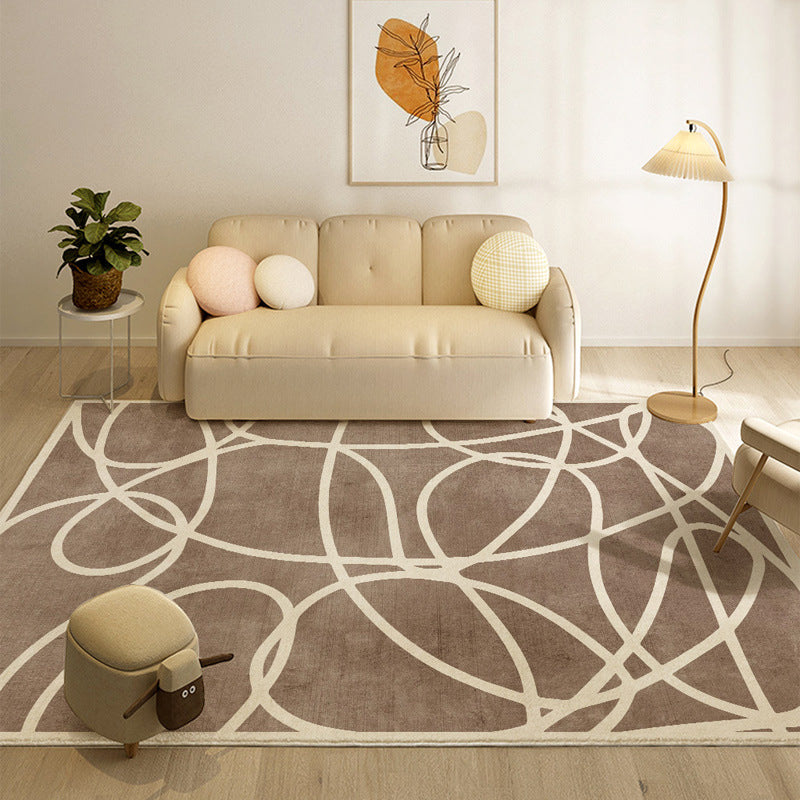 Apricot Irregular Pinstripe Rug Polyester Casual Rug Washable Rug for Living Room