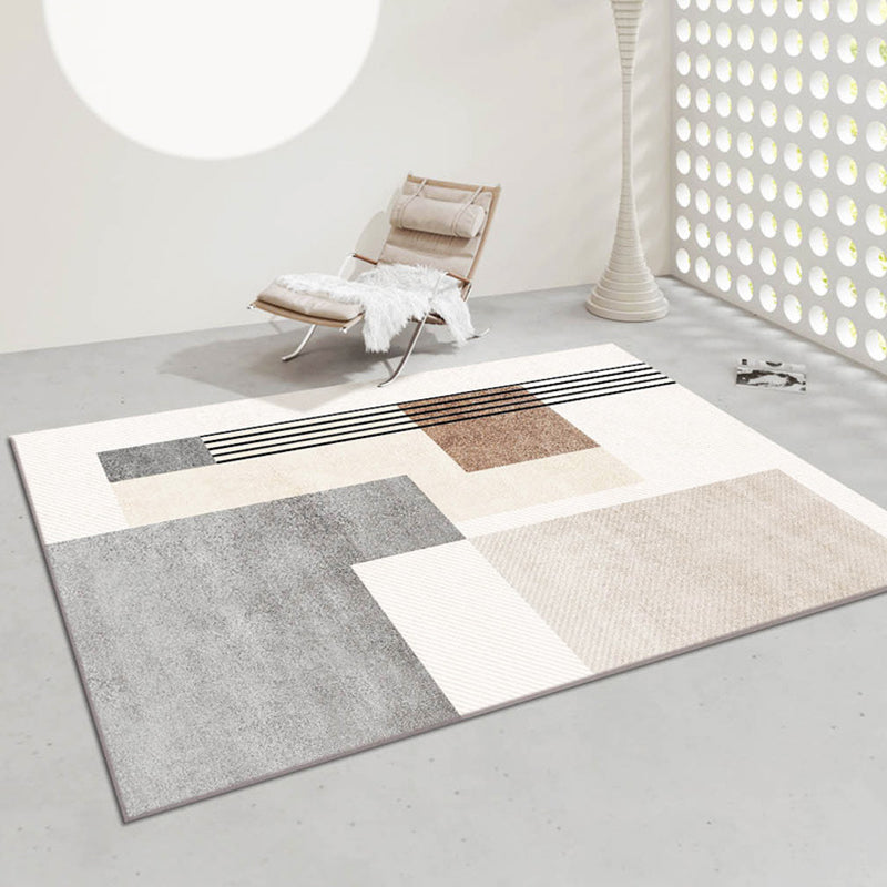 Apricot Irregular Pinstripe Rug Polyester Casual Rug Washable Rug for Living Room