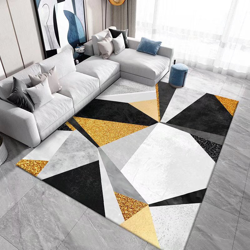 Black Modern Rug Polyester Geometric Patterns Rug Washable Rug for Living Room