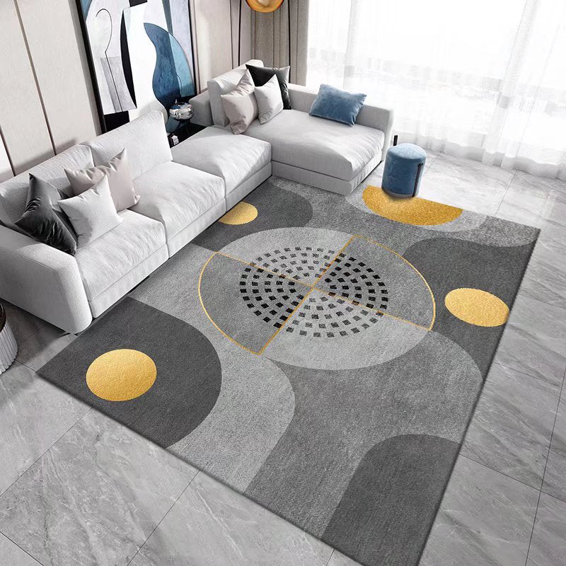Black Modern Rug Polyester Geometric Patterns Rug Washable Rug for Living Room