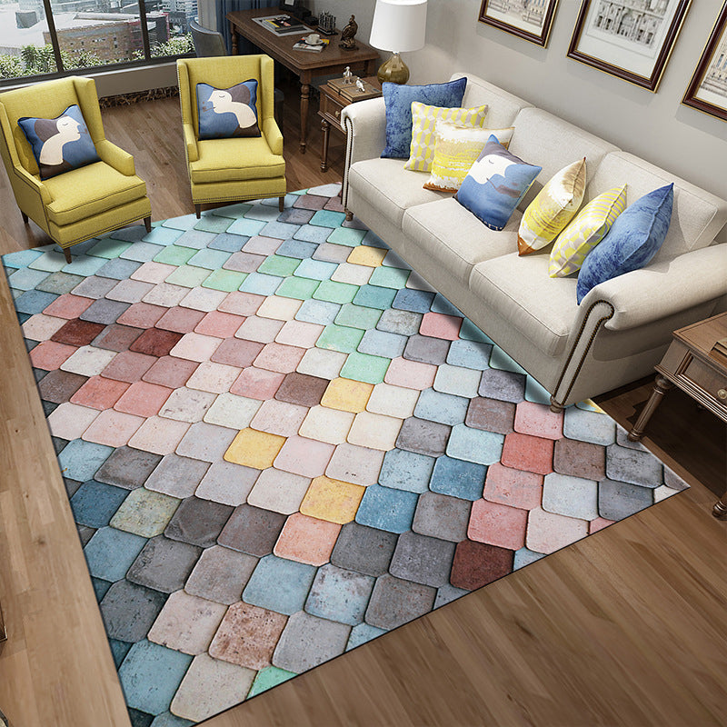Dark Gray Diamond Print Rug Polyester Simple Rug Stain Resistant Rug for Drawing Room