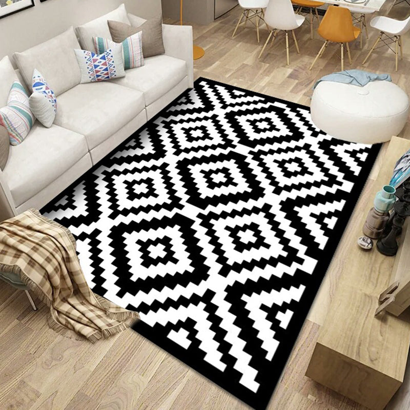Light Gray Modern Rug Polyester Rhombus Indoor Rug Washable Rug for Drawing Room