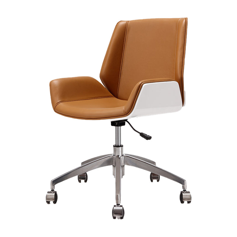 Modern Leather Task Chair Mid-Back Adjustable Swivel Office Chair