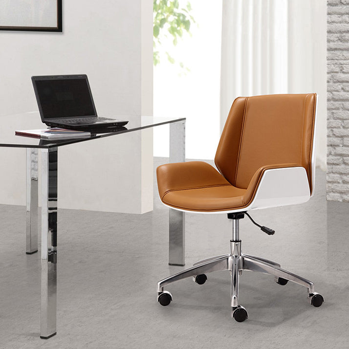 Modern Leather Task Chair Mid-Back Adjustable Swivel Office Chair