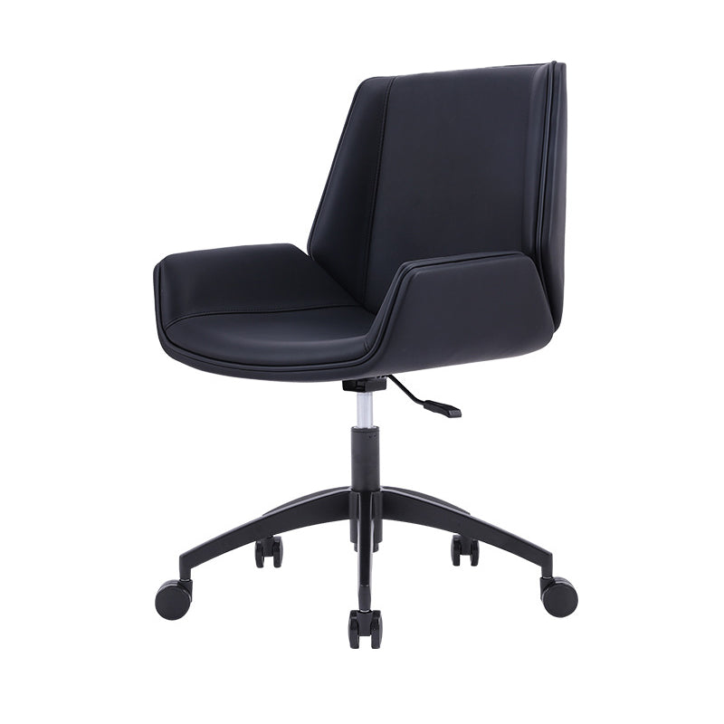 Modern Leather Task Chair Mid-Back Adjustable Swivel Office Chair