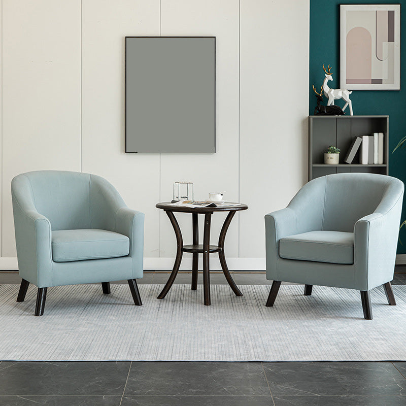 26.77" L * 27.55" W * 32.67" H Bonded Leather Barrel Accent Chair Sloped Arms Barrel Chair