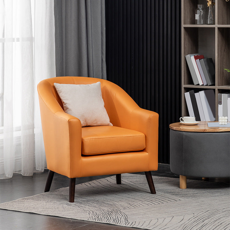 26.77" L * 27.55" W * 32.67" H Bonded Leather Barrel Accent Chair Sloped Arms Barrel Chair