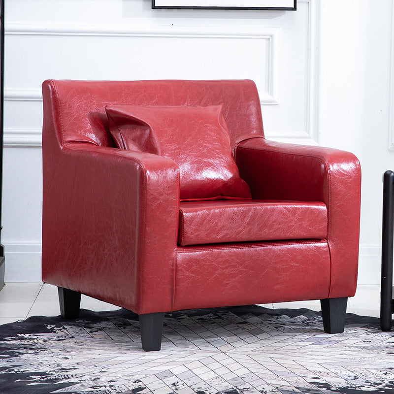 24.4"Wide Linen/Faux Leather Arm Chair with Pillow Back and Basic Four Legs