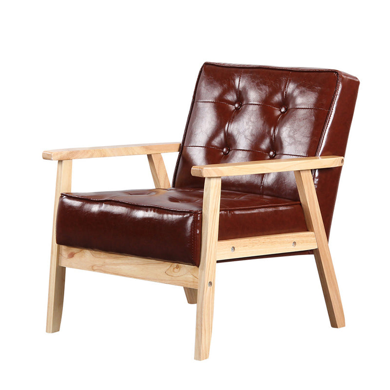 Square arm 25.5"W Faux Leather Arm Chair with Basic Four Legs and Tufted Back