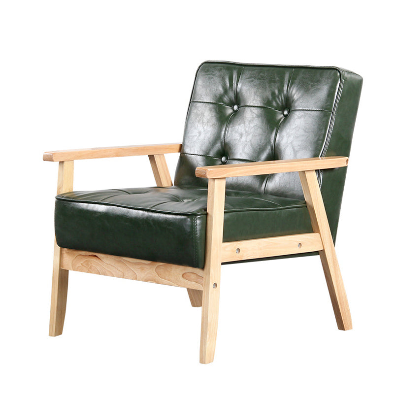 Square arm 25.5"W Faux Leather Arm Chair with Basic Four Legs and Tufted Back