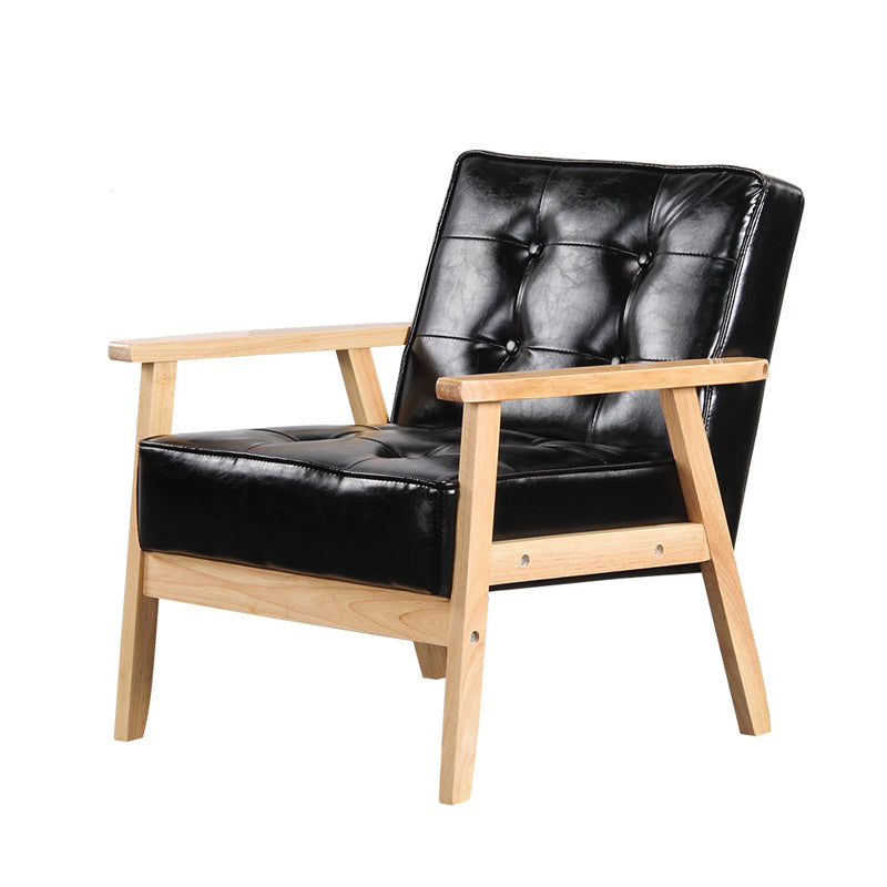 Square arm 25.5"W Faux Leather Arm Chair with Basic Four Legs and Tufted Back