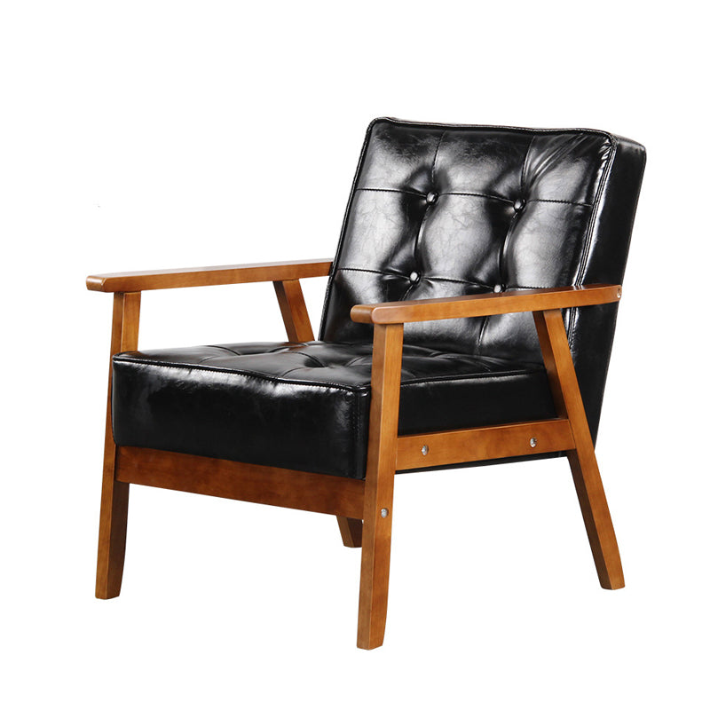Square arm 25.5"W Faux Leather Arm Chair with Basic Four Legs and Tufted Back