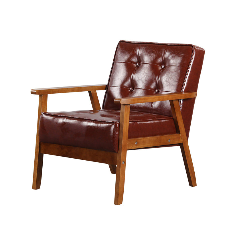Square arm 25.5"W Faux Leather Arm Chair with Basic Four Legs and Tufted Back