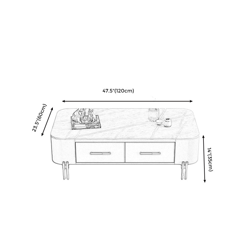 4 Legs Steel Frame Base Design Grey/white Rock Slab Top Coffee Table