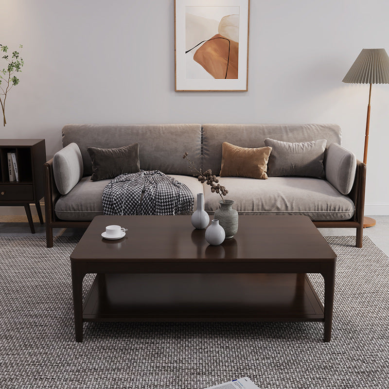 Modern Wooden 4 Legs Coffee Table with Shelf Rectangular Cocktail Table in Oak/Walnut