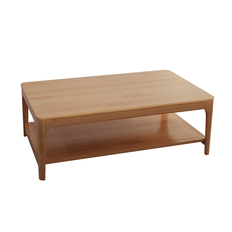Modern Wooden 4 Legs Coffee Table with Shelf Rectangular Cocktail Table in Oak/Walnut