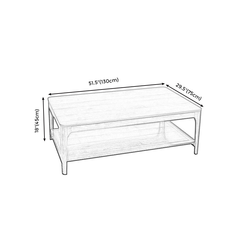 Modern Wooden 4 Legs Coffee Table with Shelf Rectangular Cocktail Table in Oak/Walnut