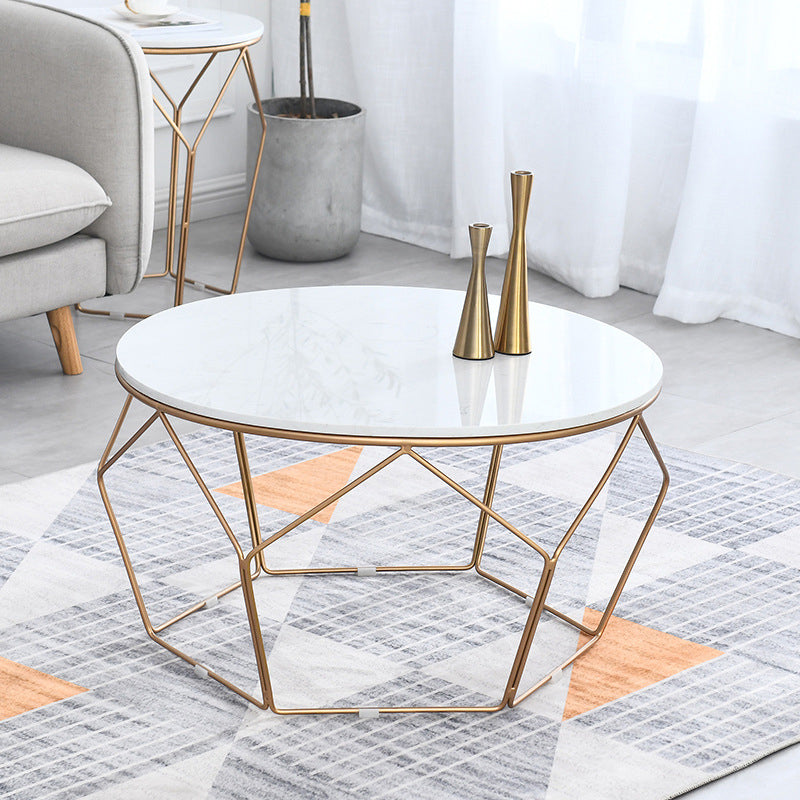 White Marble Frame 1 Coffee Table Modern Round Table for Living Room