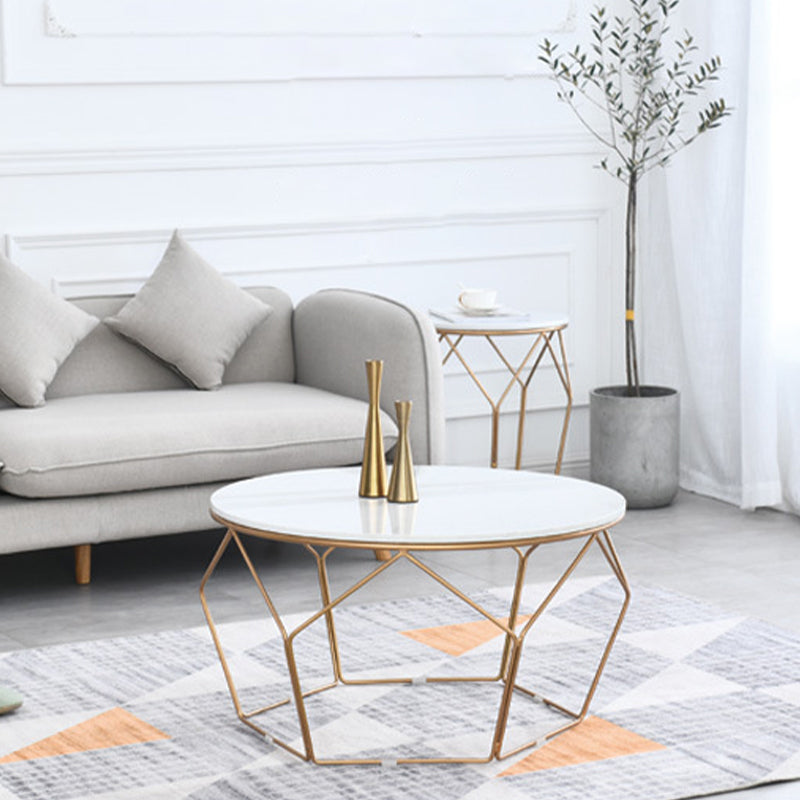 White Marble Frame 1 Coffee Table Modern Round Table for Living Room