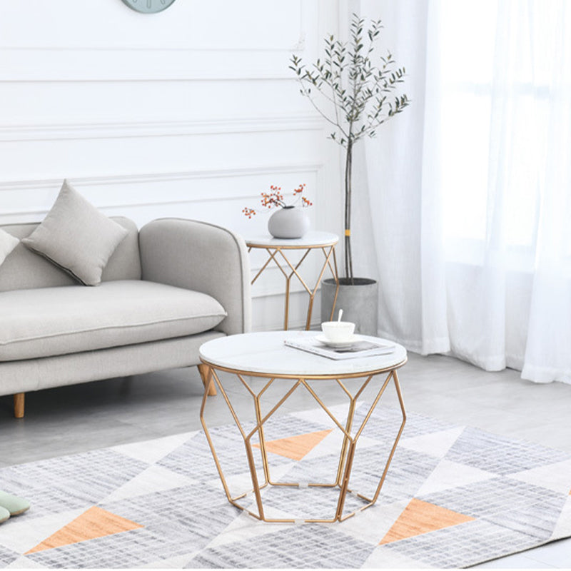 White Marble Frame 1 Coffee Table Modern Round Table for Living Room