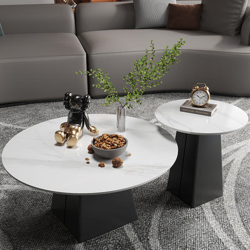 Contemporary with Casters Coffee Table Slate Pedestal Cocktail Table