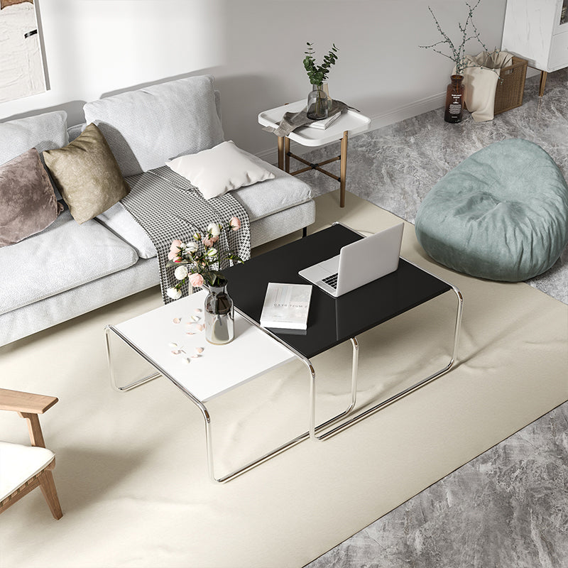 Sled 2 Nesting Coffee Table Modern Glass Coffee Table in Black and White