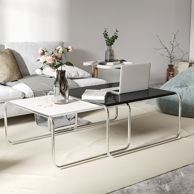 Sled 2 Nesting Coffee Table Modern Glass Coffee Table in Black and White