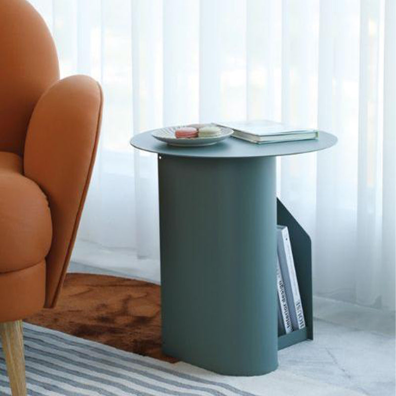 Modern Round Pedestal Coffee Table for Living Room in Pink with Storage