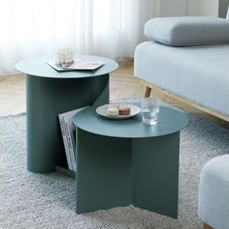 Modern Round Pedestal Coffee Table for Living Room in Pink with Storage