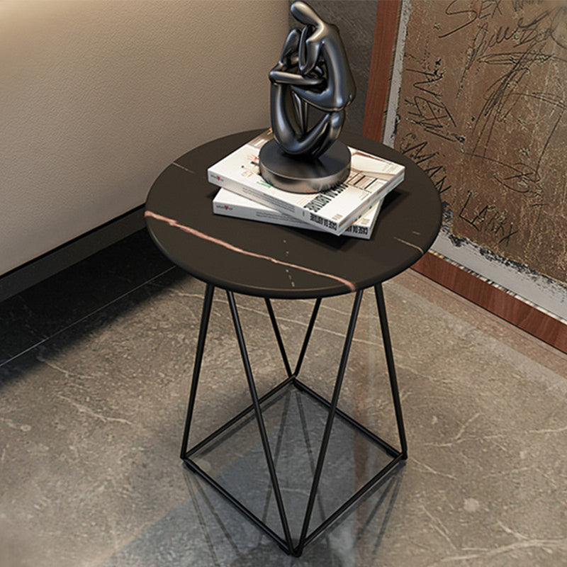 Frame Base Coffee Table Round Black/White Stone Cocktail Table