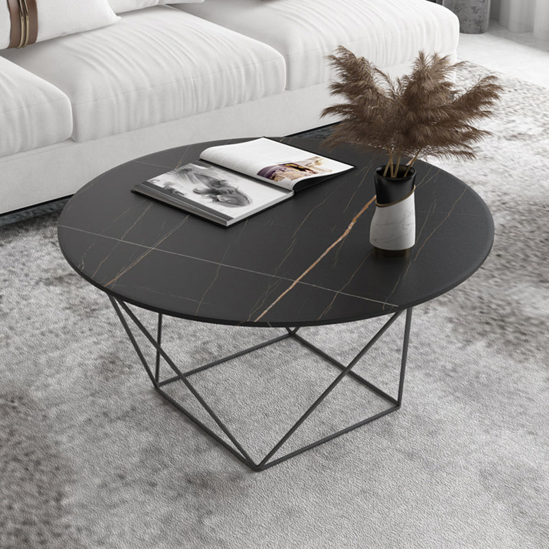 Frame Base Coffee Table Round Black/White Stone Cocktail Table
