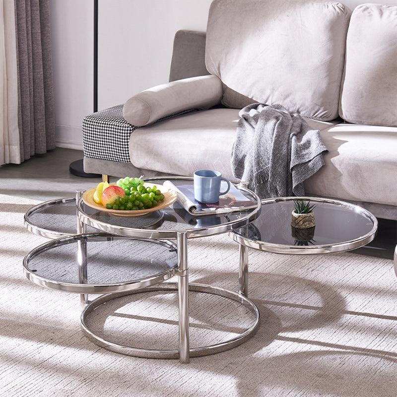 Round with Metal Accents Coffee Table Extendable Modern Glass Cocktail Table