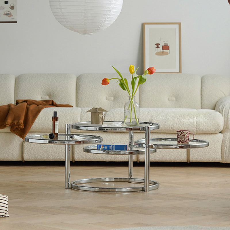 Round with Metal Accents Coffee Table Extendable Modern Glass Cocktail Table