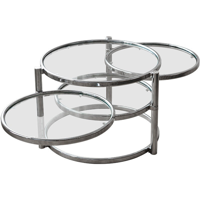 Round with Metal Accents Coffee Table Extendable Modern Glass Cocktail Table