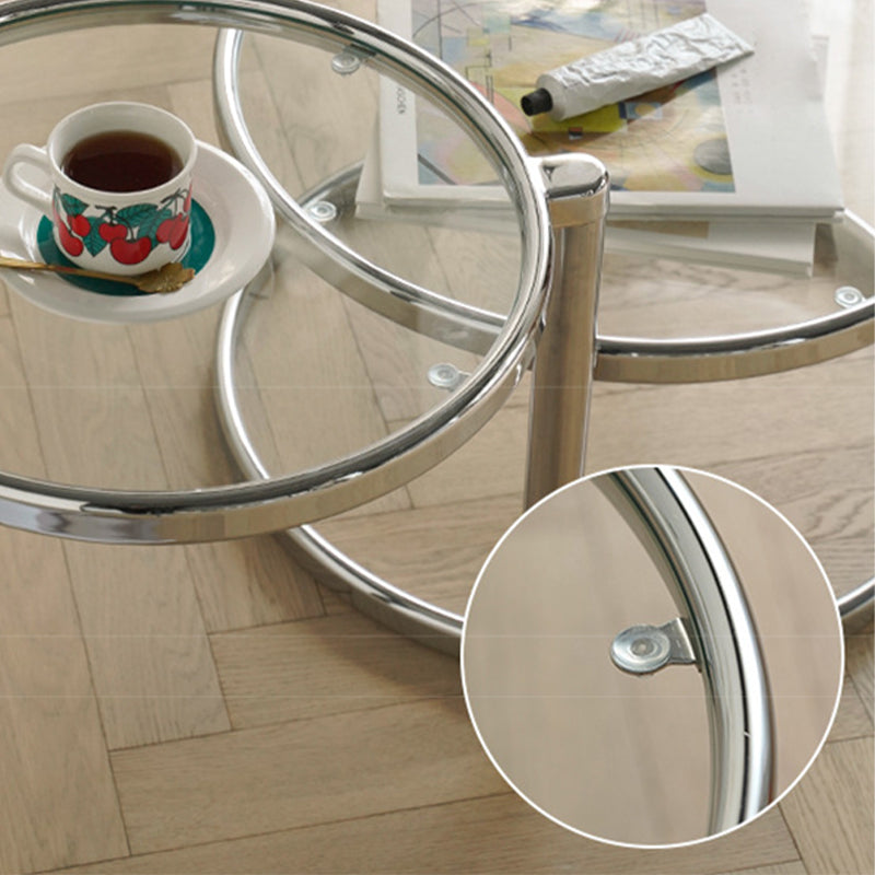 Round with Metal Accents Coffee Table Extendable Modern Glass Cocktail Table