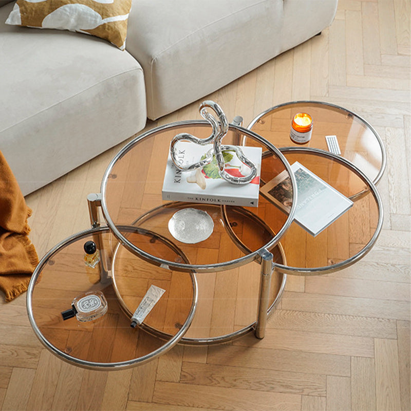 Round with Metal Accents Coffee Table Extendable Modern Glass Cocktail Table