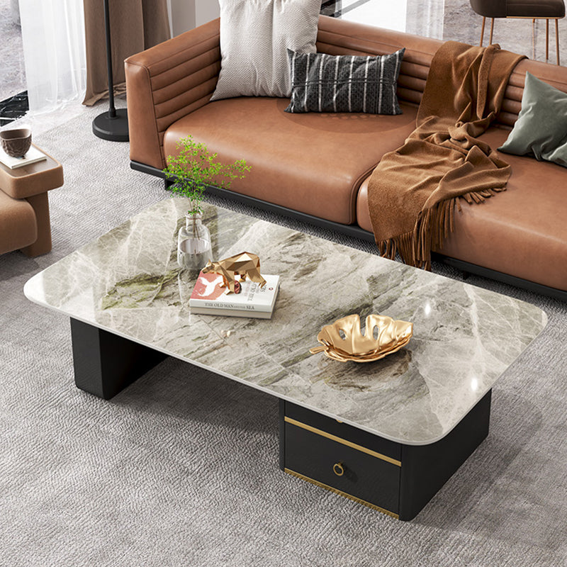Modern Rectangular Slate Sled Coffee Table with Storage White Cocktail Table