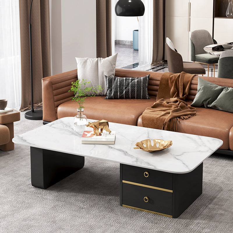 Modern Rectangular Slate Sled Coffee Table with Storage White Cocktail Table