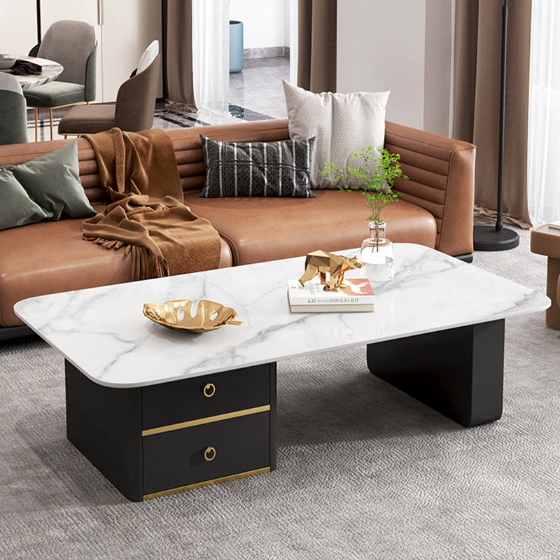 Modern Rectangular Slate Sled Coffee Table with Storage White Cocktail Table