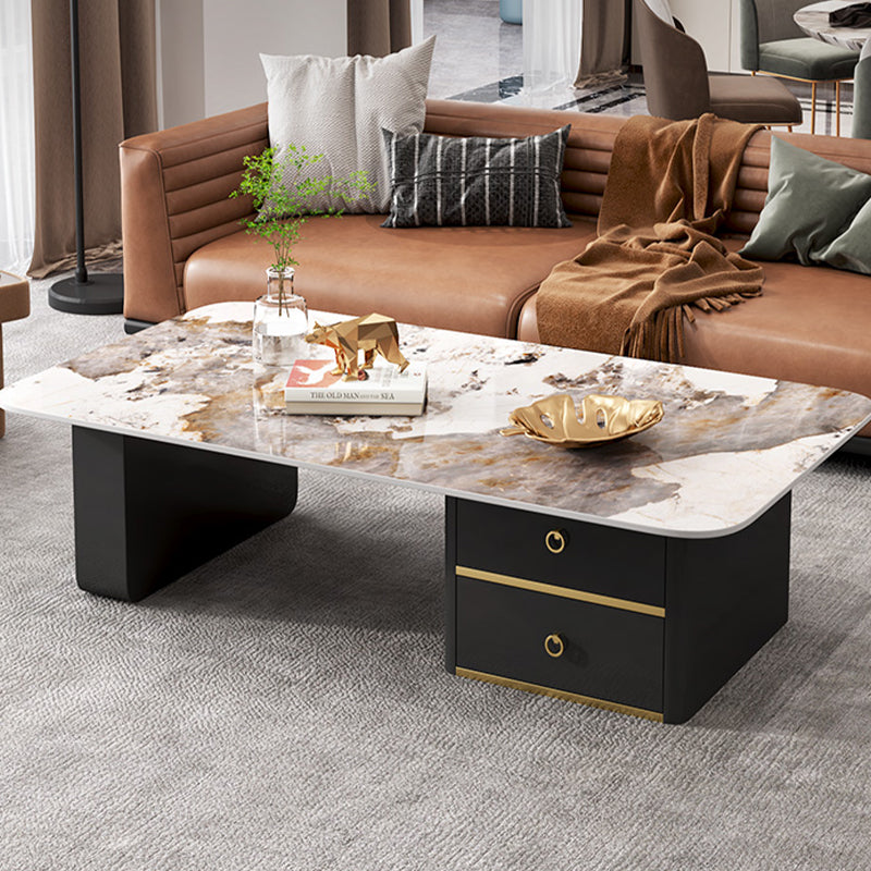 Modern Rectangular Slate Sled Coffee Table with Storage White Cocktail Table