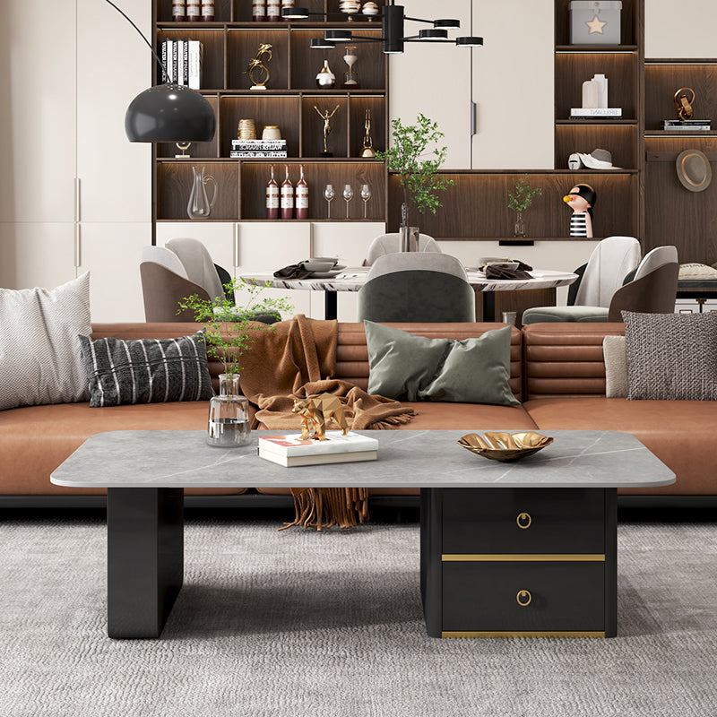 Modern Rectangular Slate Sled Coffee Table with Storage White Cocktail Table