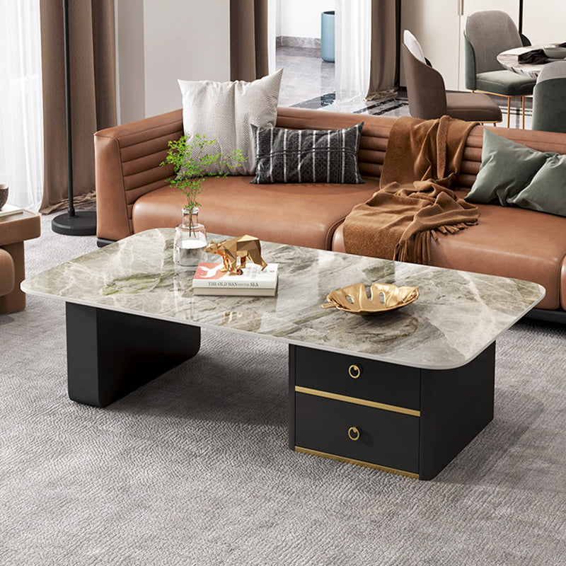 Modern Rectangular Slate Sled Coffee Table with Storage White Cocktail Table