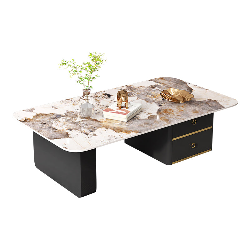 Modern Rectangular Slate Sled Coffee Table with Storage White Cocktail Table