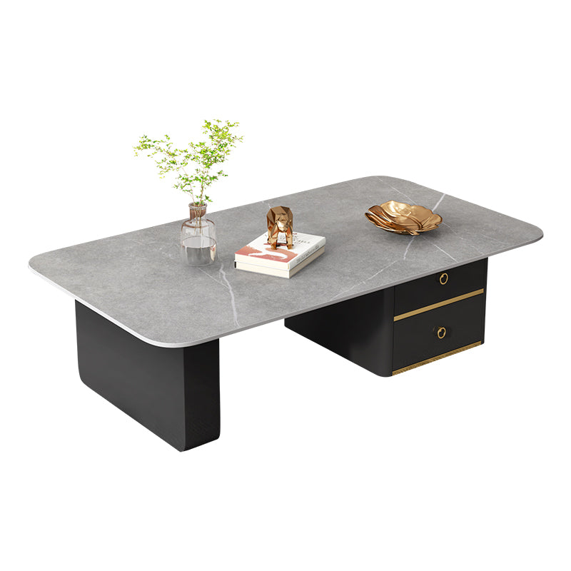 Modern Rectangular Slate Sled Coffee Table with Storage White Cocktail Table