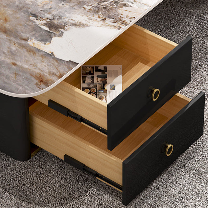 Modern Rectangular Slate Sled Coffee Table with Storage White Cocktail Table