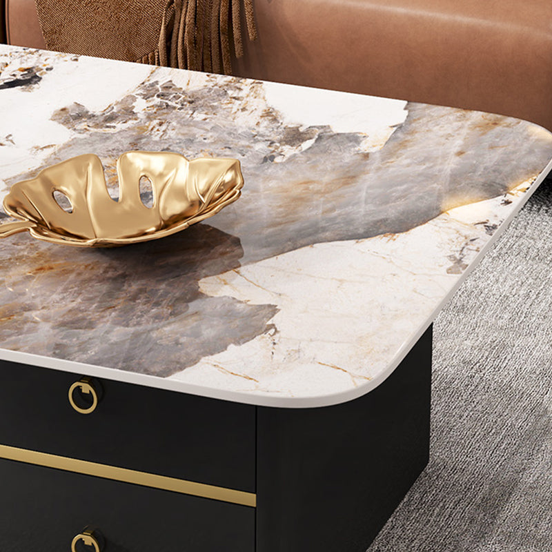 Modern Rectangular Slate Sled Coffee Table with Storage White Cocktail Table